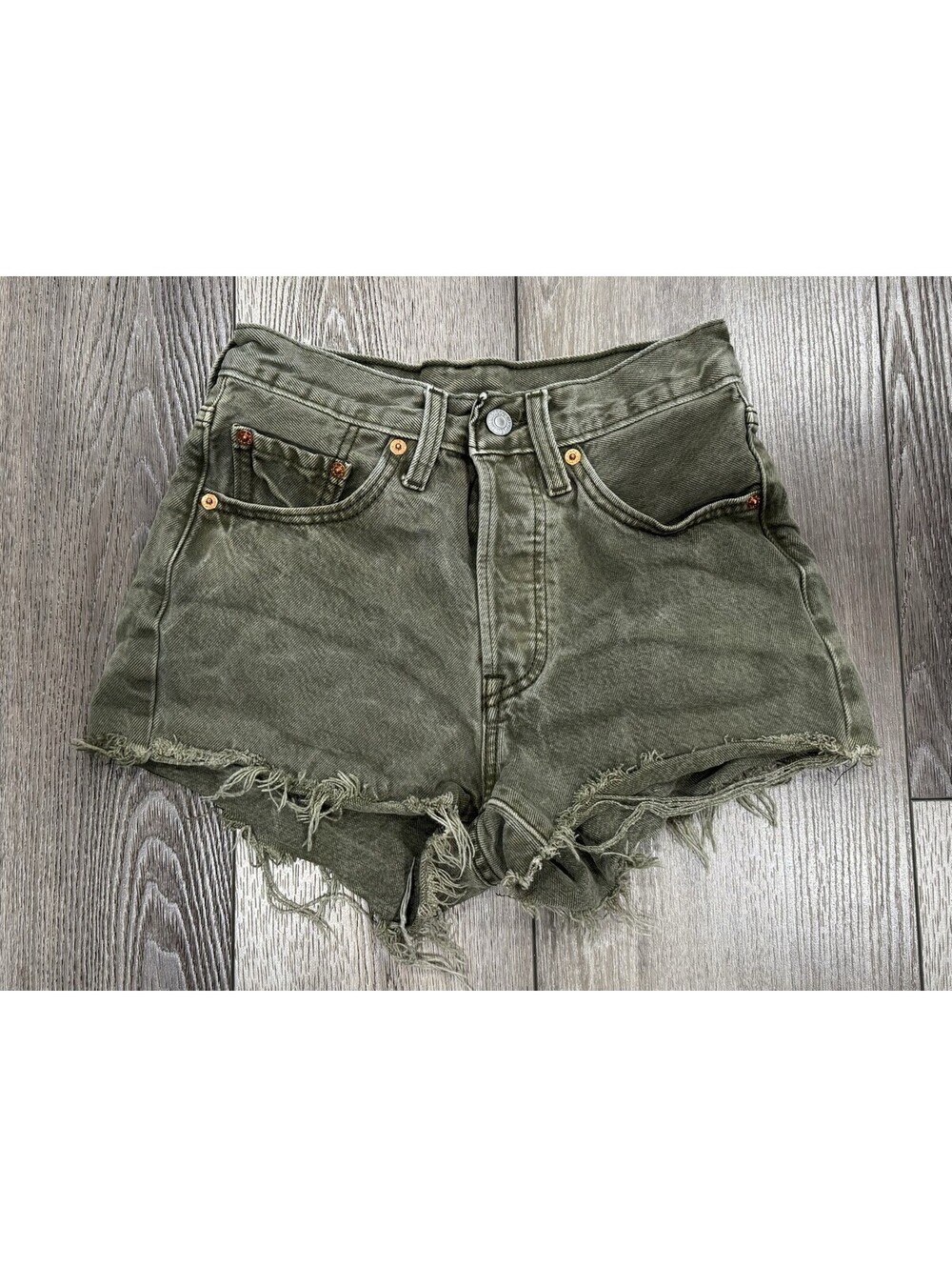 Levis 501 Shorts Womens 24 Green Washed Work Distressed